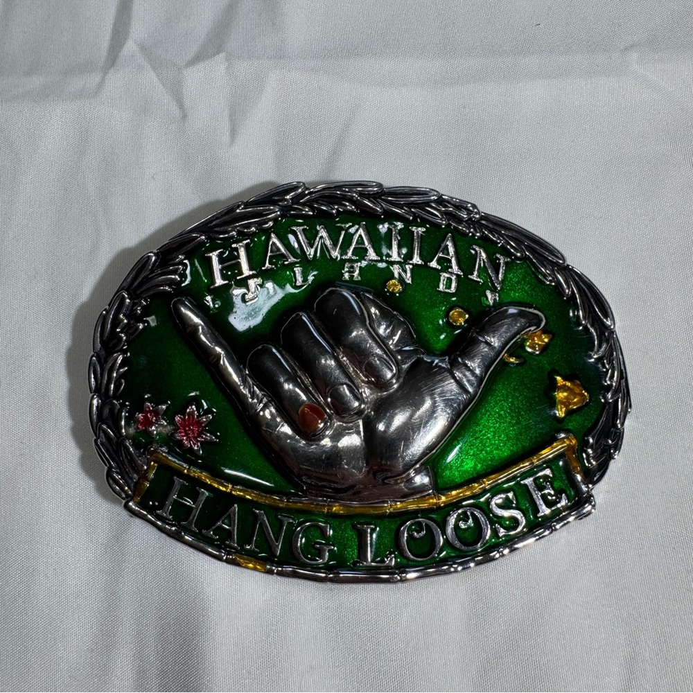 Hawaiian Islands Hang Loose Shaka Belt Buckle | American Silver Vintae Buckle